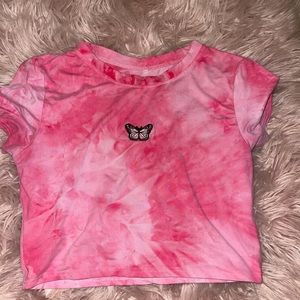 Pink butterfly crop top